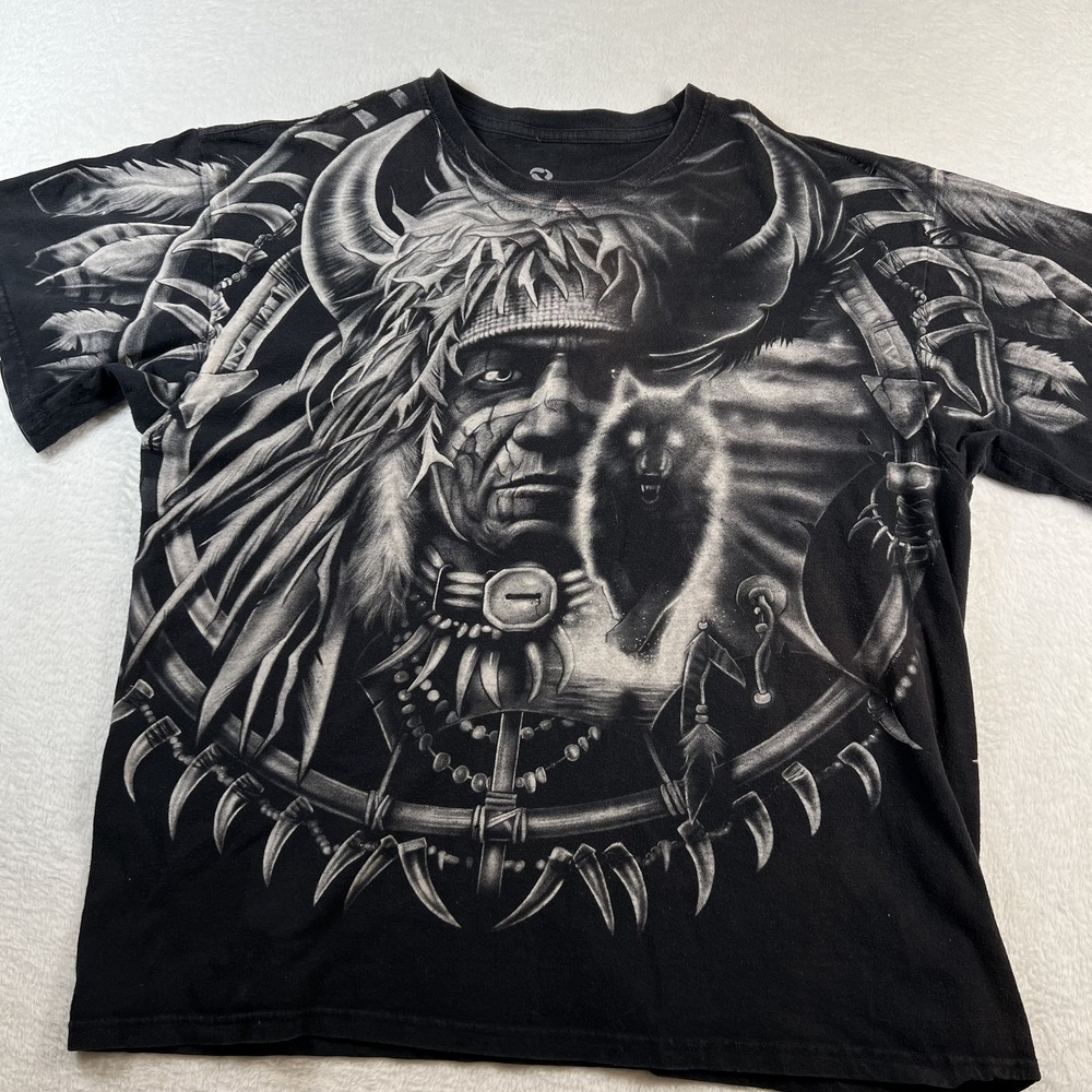Liquid Blue Shirt Mens XL Black Wolf Native Spirit Graphic Allover Tee Tagless